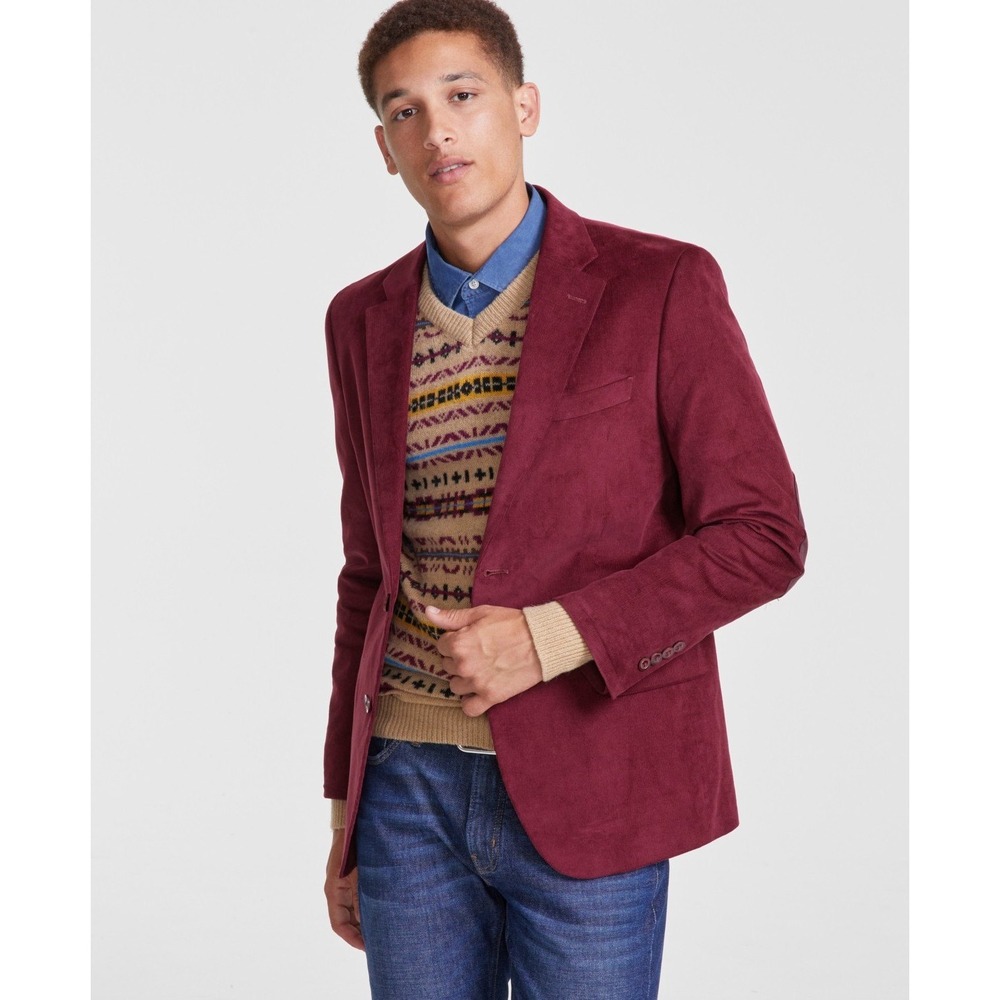 Nautica Sport Coat Mens 40S Red Bard Corduroy Elbow Patch Blazer Suit Jacket NWT